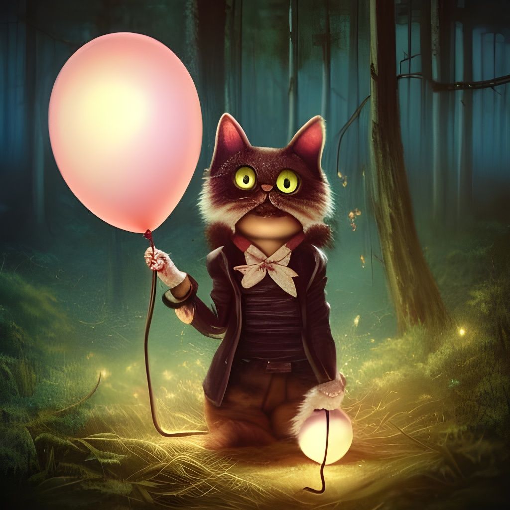 Lonely Stuffed Cat Toy in Dark Forest, Steampunk Style