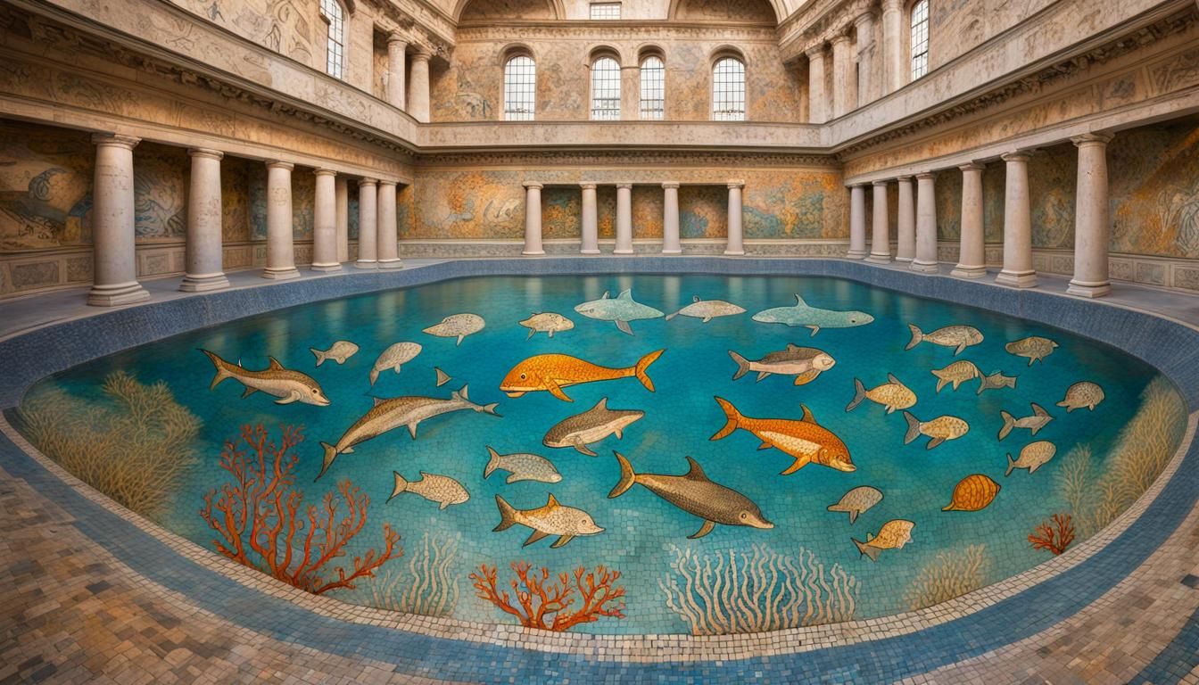 Roman Bath-House with Underwater Mosaic Artwork