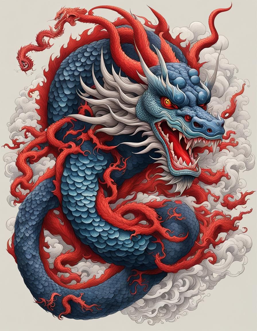 Japanese Dragon Tattoo Design in Digital Art Style