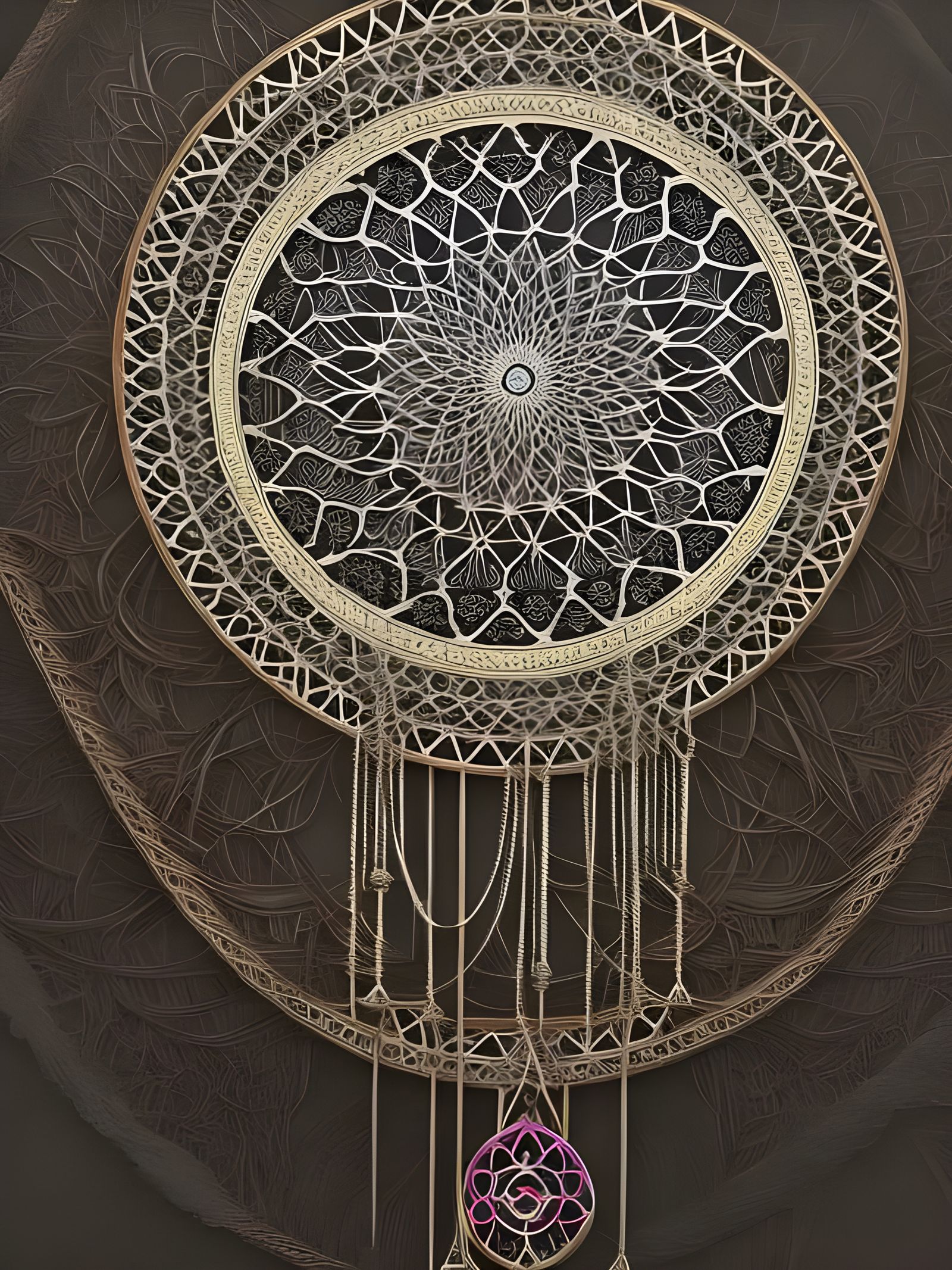 Multicolored Dreamcatcher in Dark Fantasy Landscape