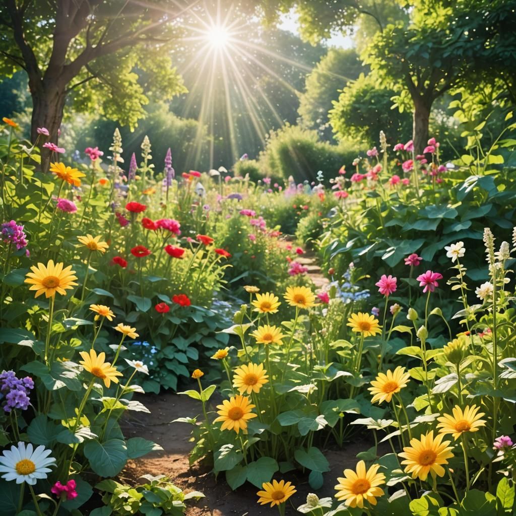 Secret Flower Garden in Divine Sunlight