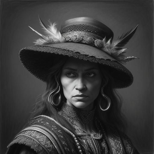 Detailed Charcoal Drawing of Ornate Hats on Shelf