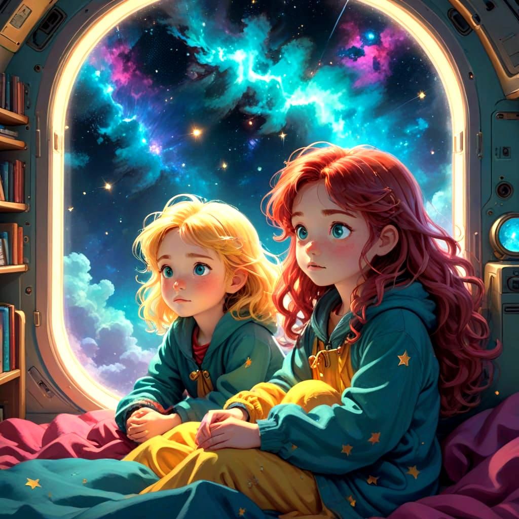 Whimsical Girls Marvel at Starry Skies in Ghibli-Inspired Ma...