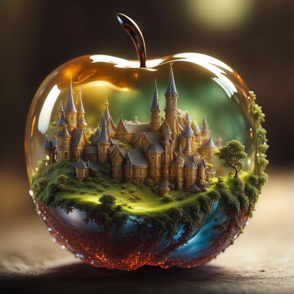 Enchanted Fairyscape Inside Ornate Resin Apple