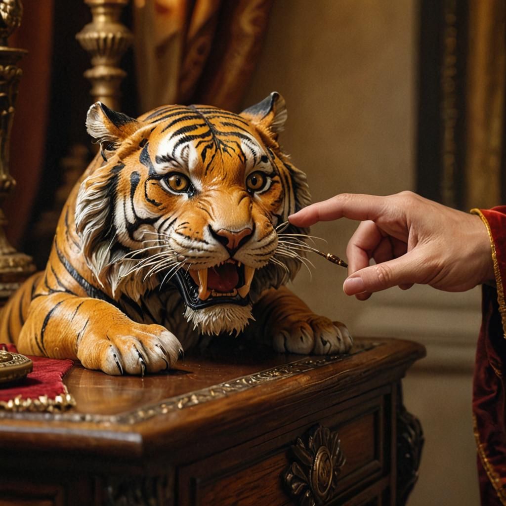 Miniature Tiger Bite in Opulent Oil Painting Style