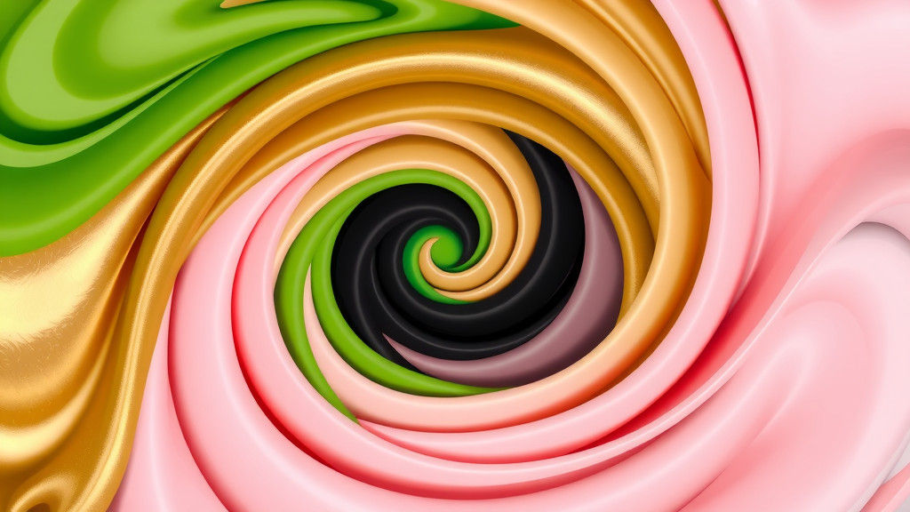 Abstract Spiral in Green, Gold, Pink and Black