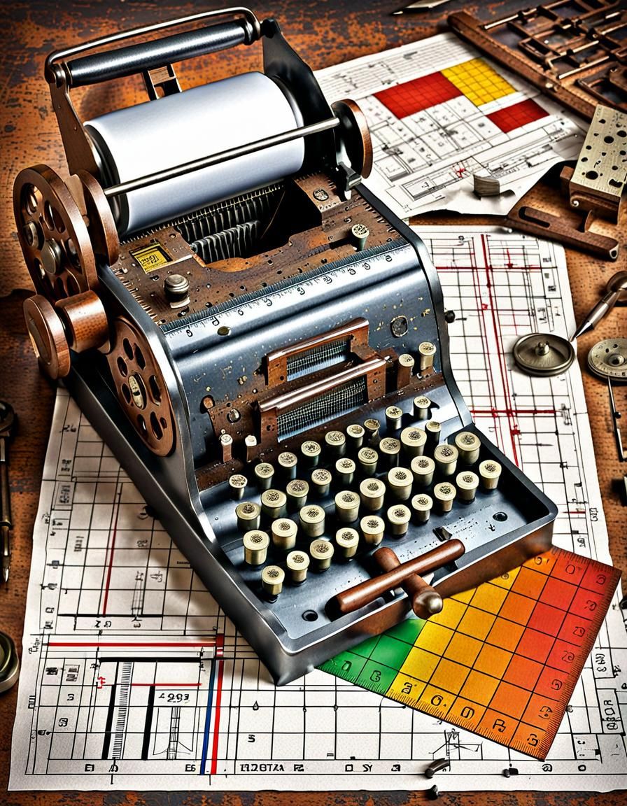 Realistic 3D Collage of Vintage Adding Machine