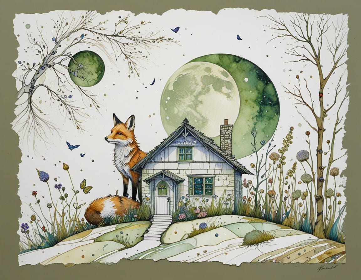 Enchanted Whimsical Village Under Starry Night Sky