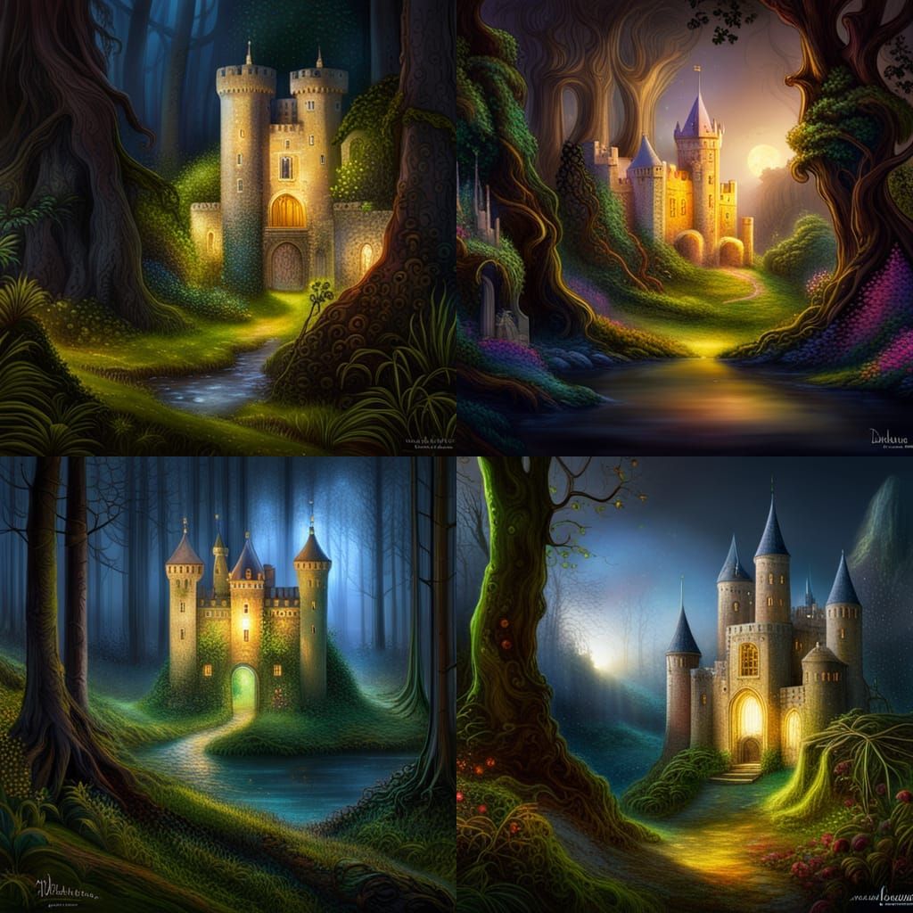 Irish Castle Fairytale Illustration at Golden Hour