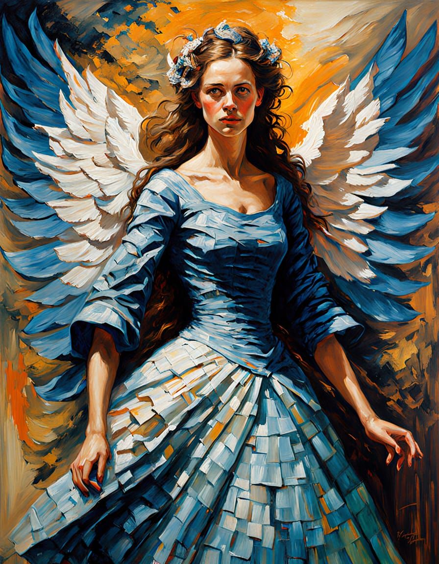 Victorian Fairy Goddess with Eagle Wings in Impasto Style