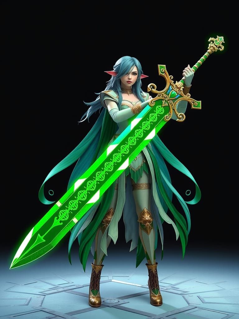 Steampunk Celtic Princess Wields Emerald Sword in YuGiOh Sty...