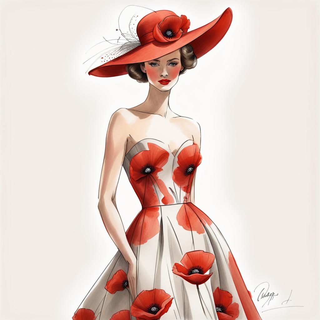 Silk Haute Couture Gown with Poppy Print
