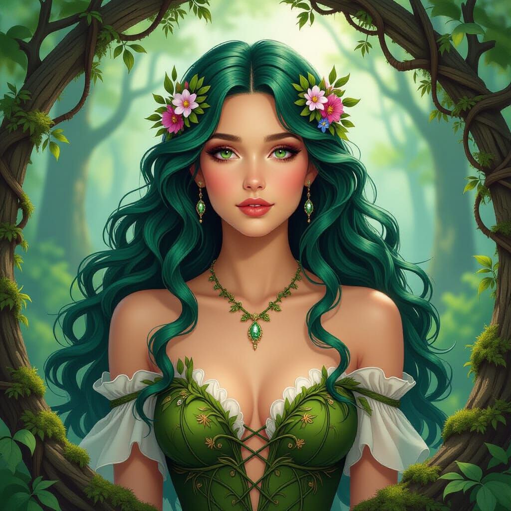 Enchanting Forest Nymph in Art Nouveau Style