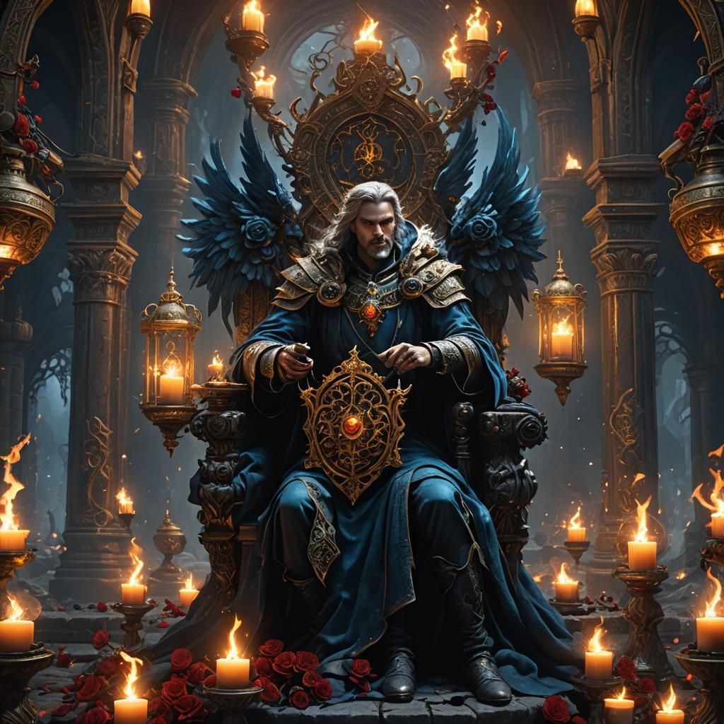 Angel in Dark Castle with Rings of Fire