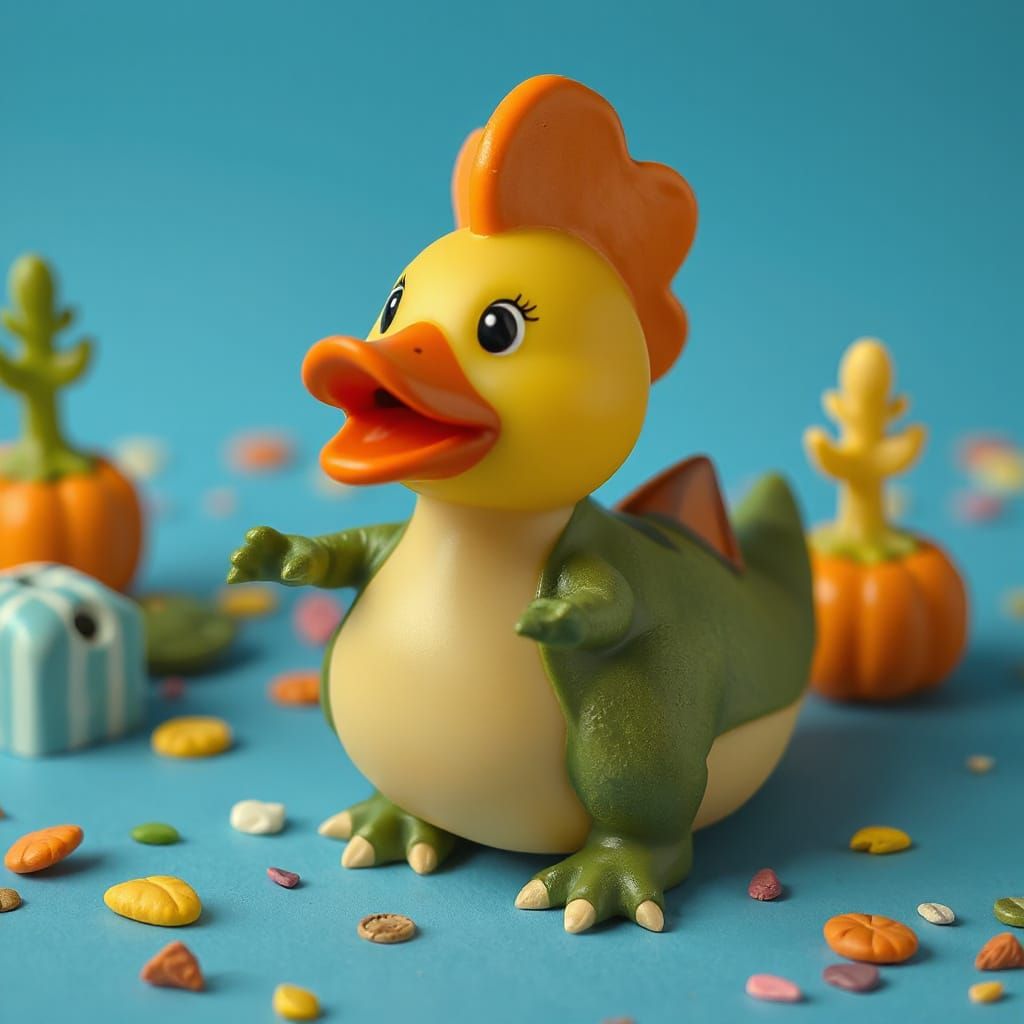Rubber Duck as T-Rex in Whimsical Pop Art Style
