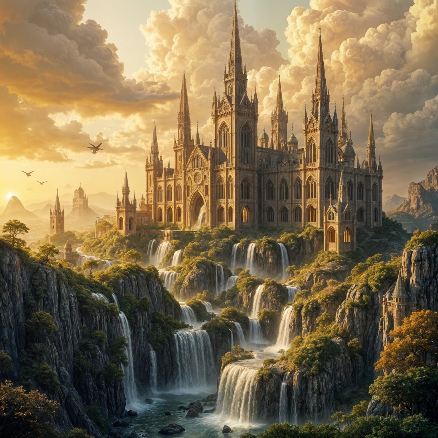 Gothic Flower Fairy Kingdom Castle in Golden Hour