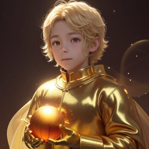 Child Holds Glowing Golden Fruit in Ethereal Light