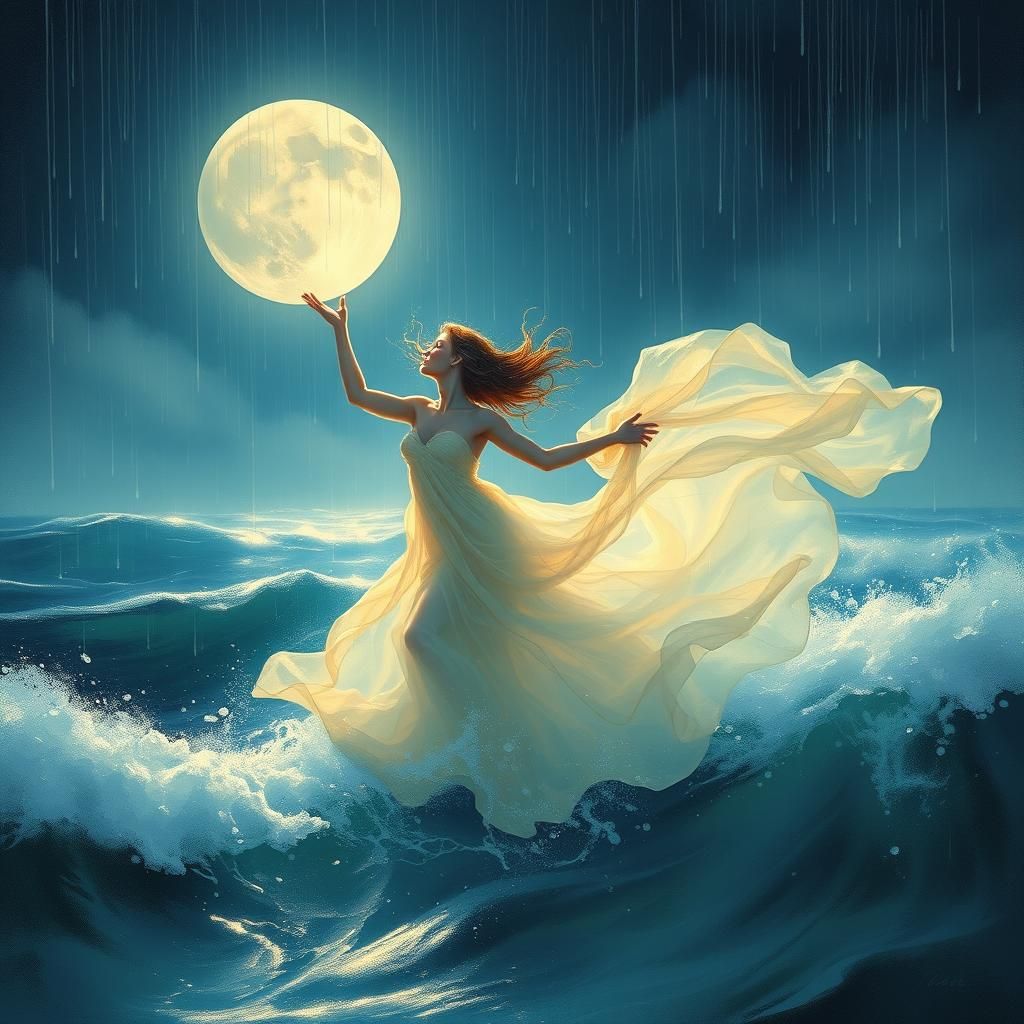 Luminous Water Nymph Dancing in Moonlight