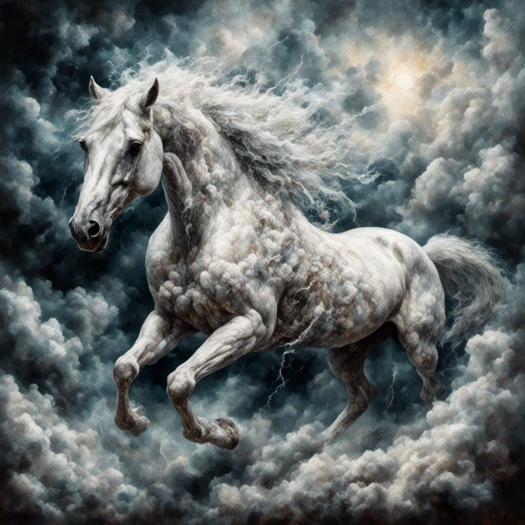 Cloud Horse Emerging from Storm, Digital Art