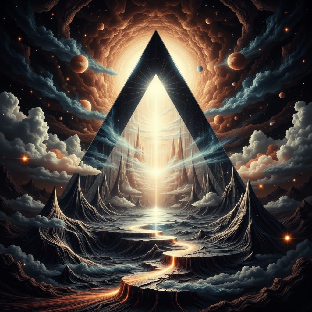 Surreal Geometric Landscape in Dadaist Style