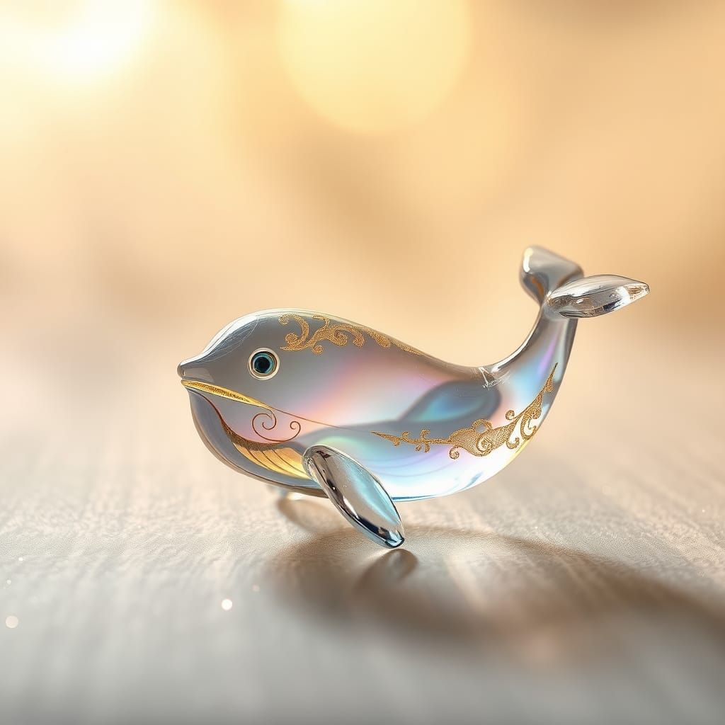 Iridescent Glass Whale Sculpture in Ethereal Light