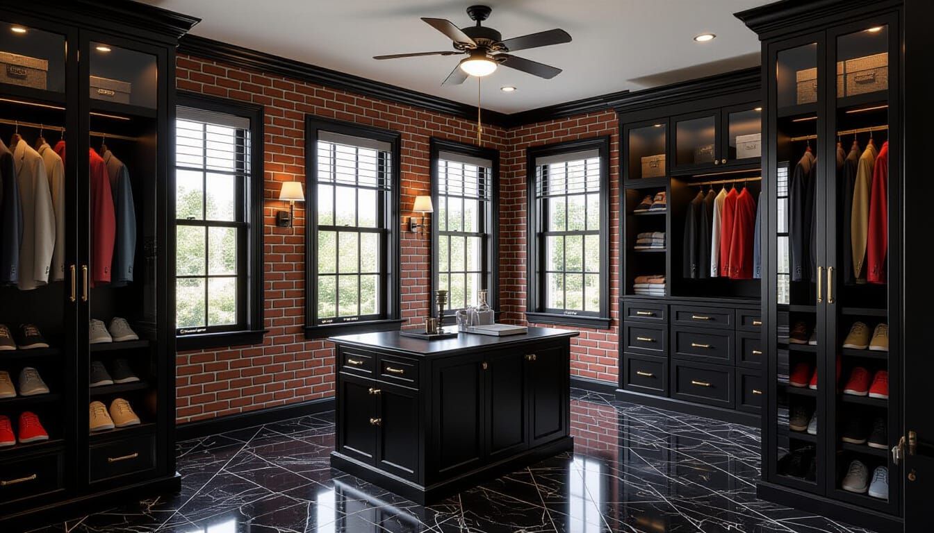 Victorian Walk-In Closet Room with Brick Wallpaper