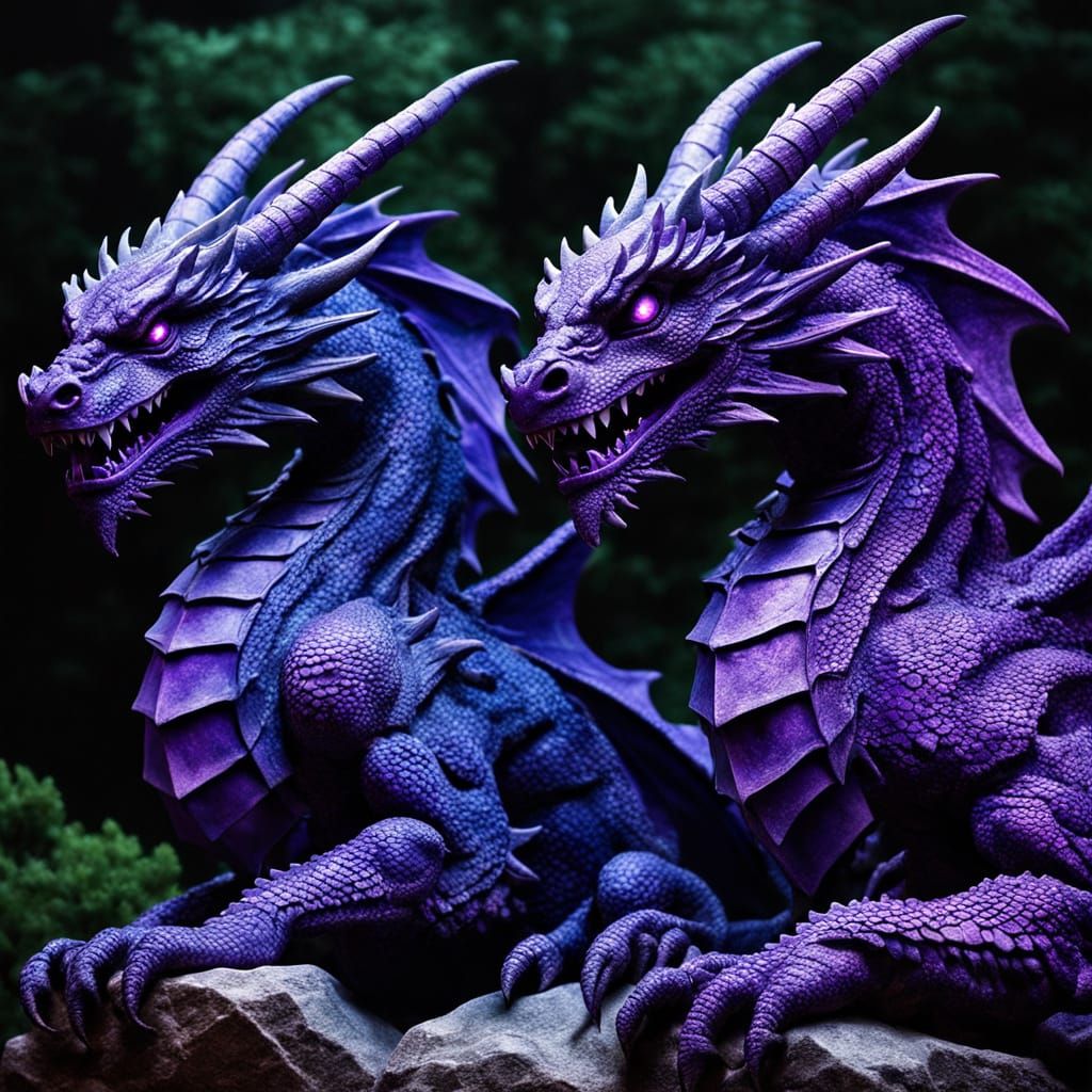 Purple Dragons Admire Fiery Cosmic Stone