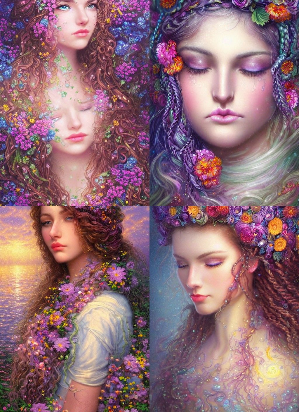 Ethereal Woman with Flowers, Detailed Matte Painting