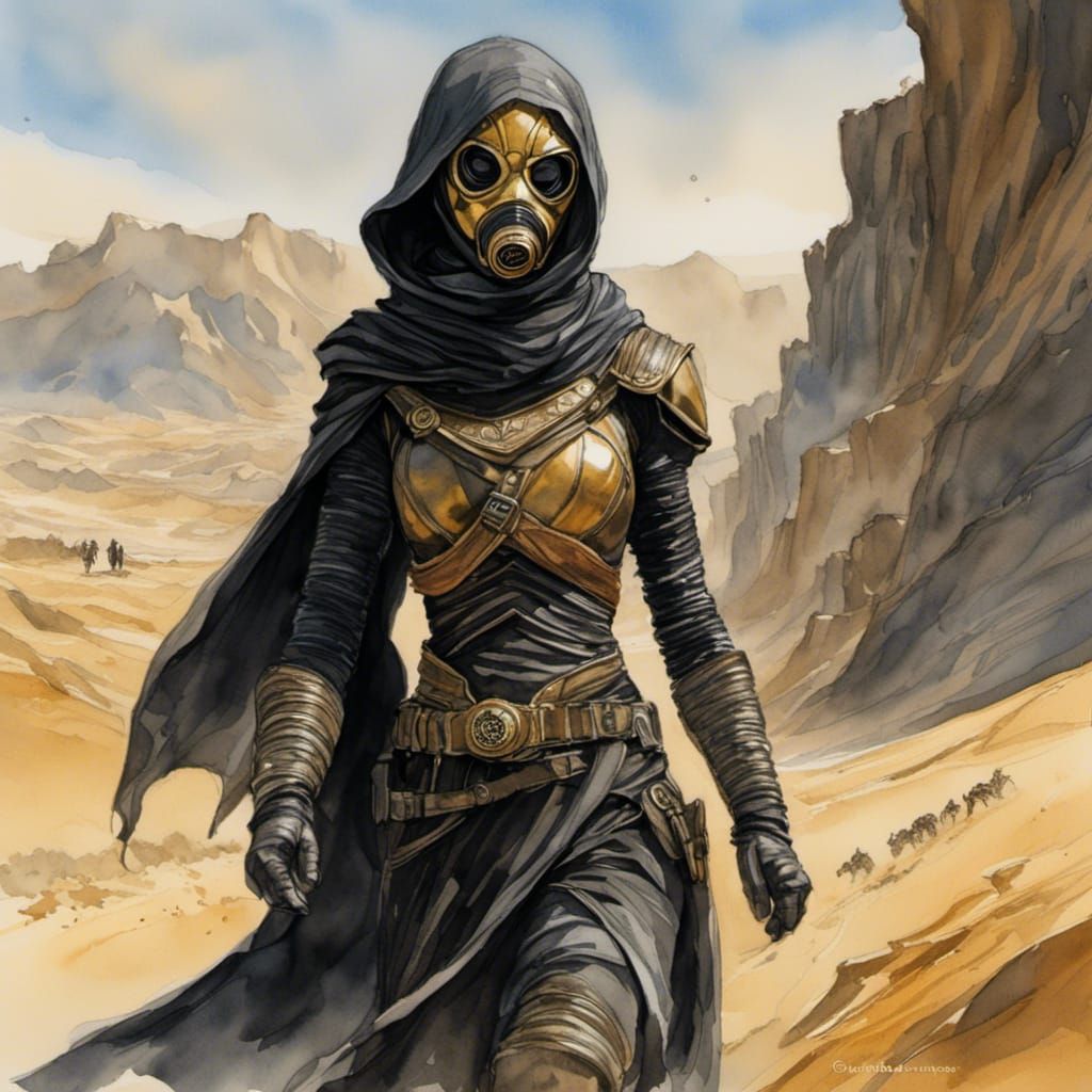 Cyberpunk Assassin in Desert Village