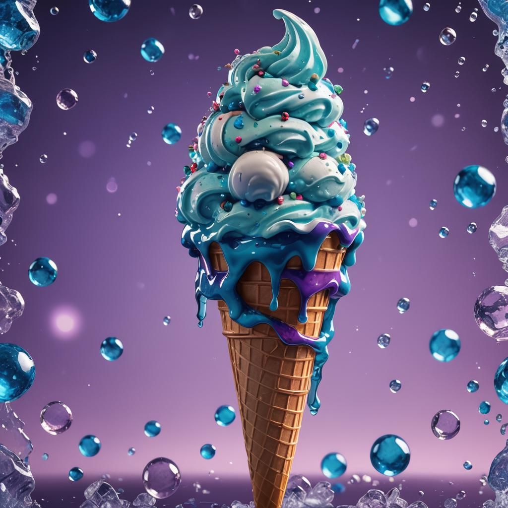 Neon Blue Crystal Ice Cream Cone: Hyperrealistic Concept Art