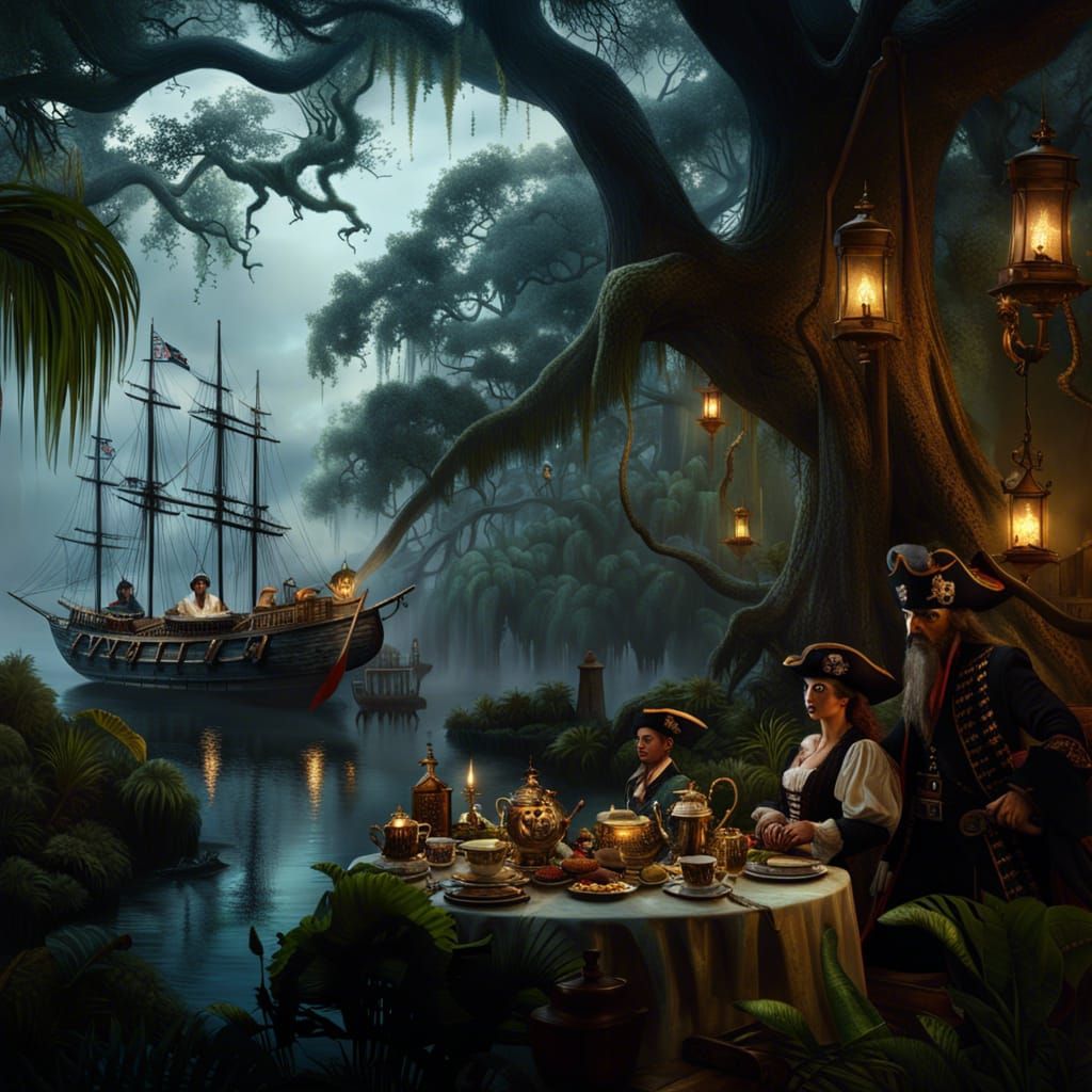 Pirate Tea Party on Moody Bayou, Digital Matte Painting