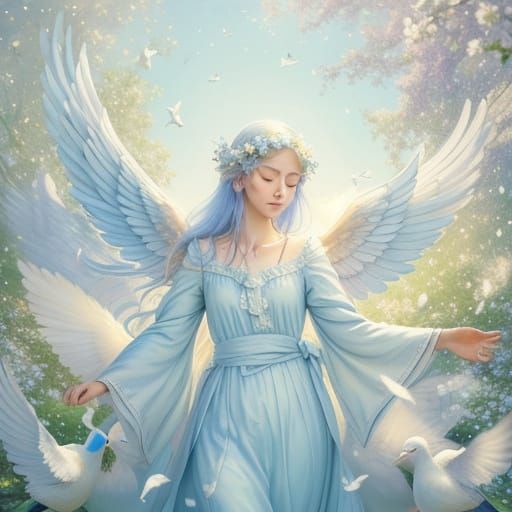 Pastel Angel in Glowing Garden