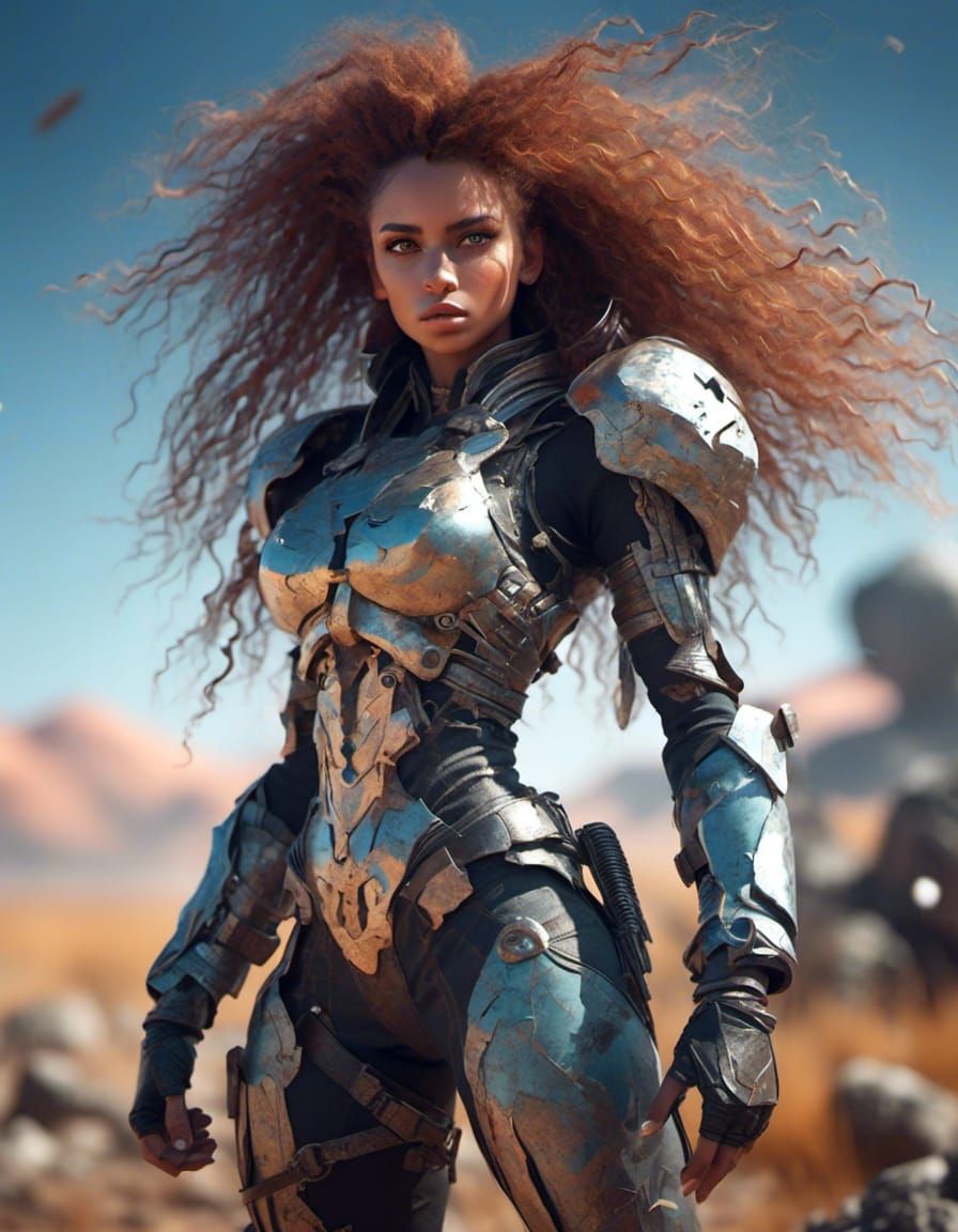 Confident Woman on Battlefield in HDR