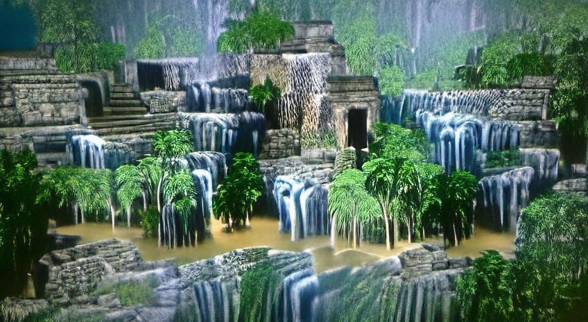 Ancient City by Tropical Waterfall Digital Art