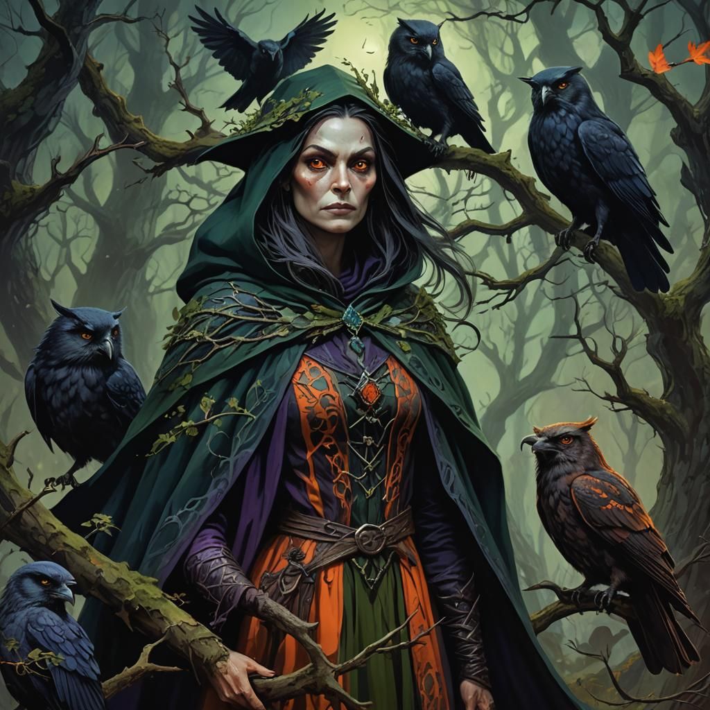 Green Witch in Dark Forest Concept Art