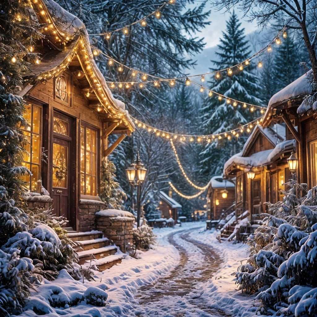 Magical Christmas Lights in Snowy Twilight