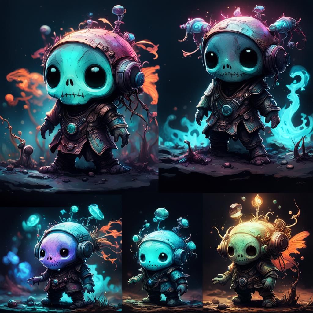 Bioluminescent Chibi Figure in Gothic Art Style