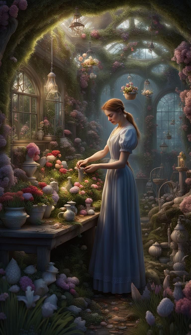 Mary's Enchanted Garden: A Fantastical Digital Painting