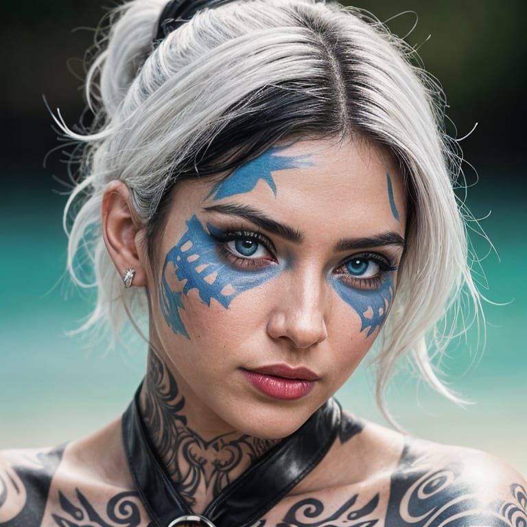 Latina Woman Portrait with Face Tattoos, Professional Photog...