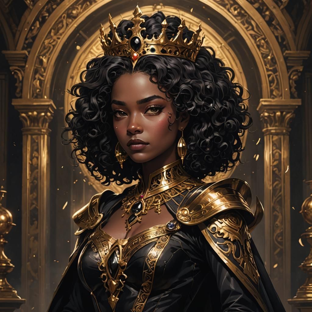 Epic Dark Academia Queen in Black and Gold