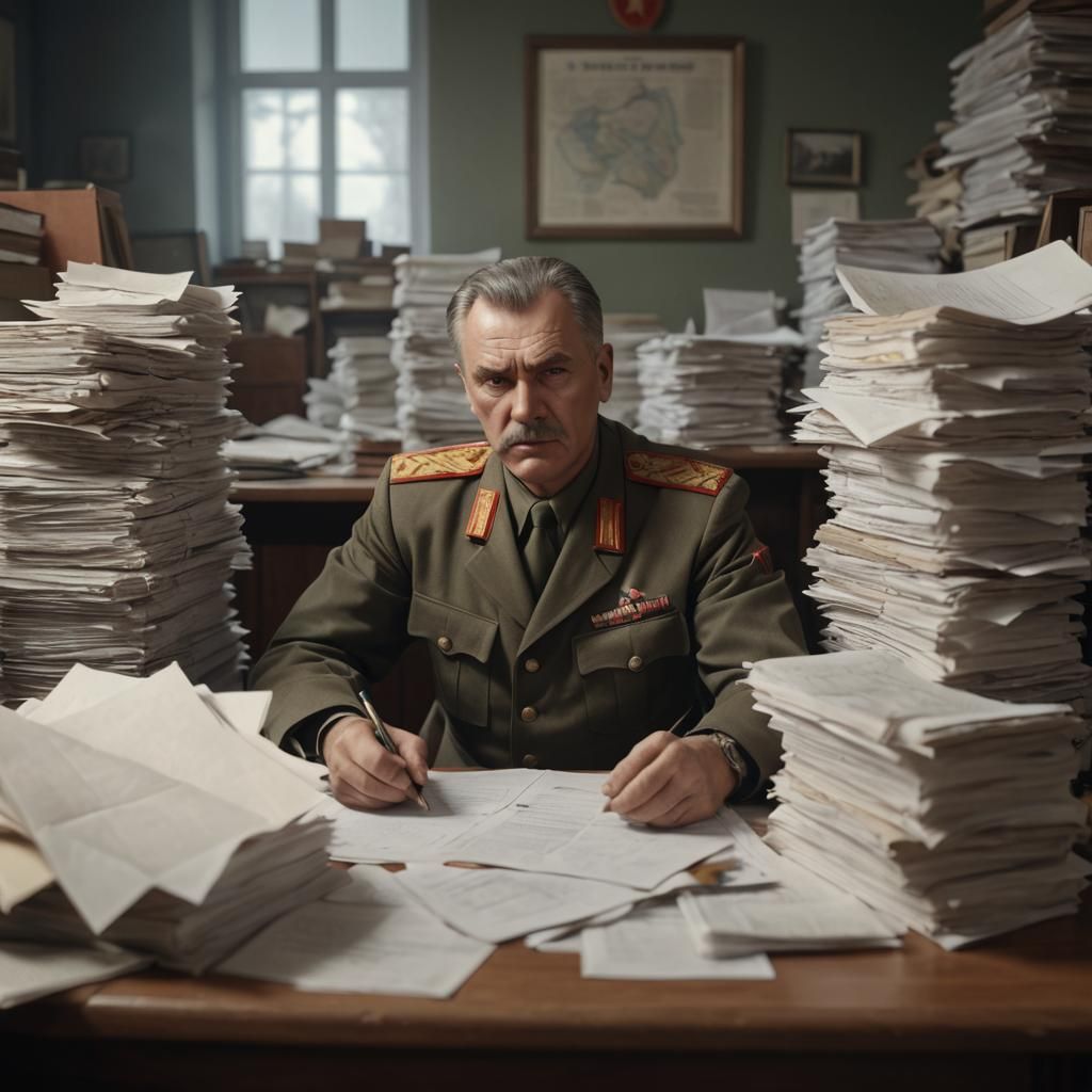 Soviet Officer in Office: Realistic 4K Portrait
