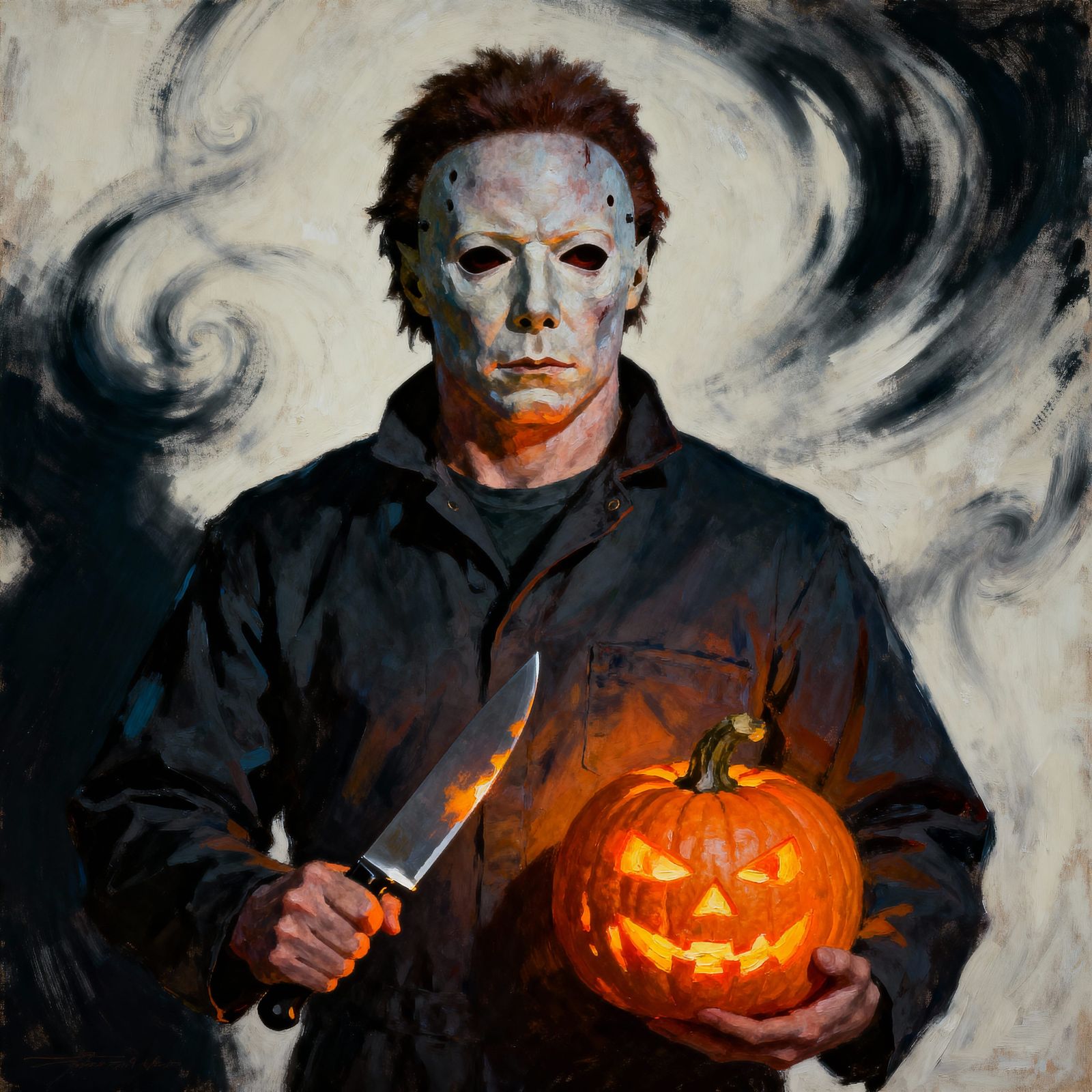 Michael Myers Oil Painting with Dynamic Lighting