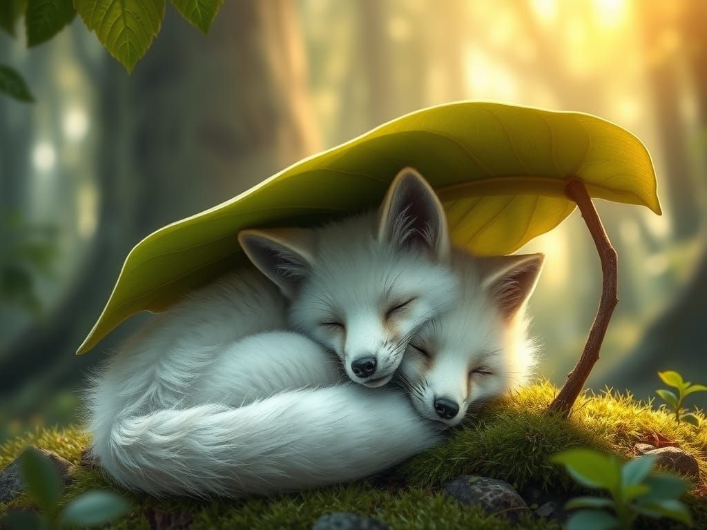 Cozy Fantasy Fox Under Leaf