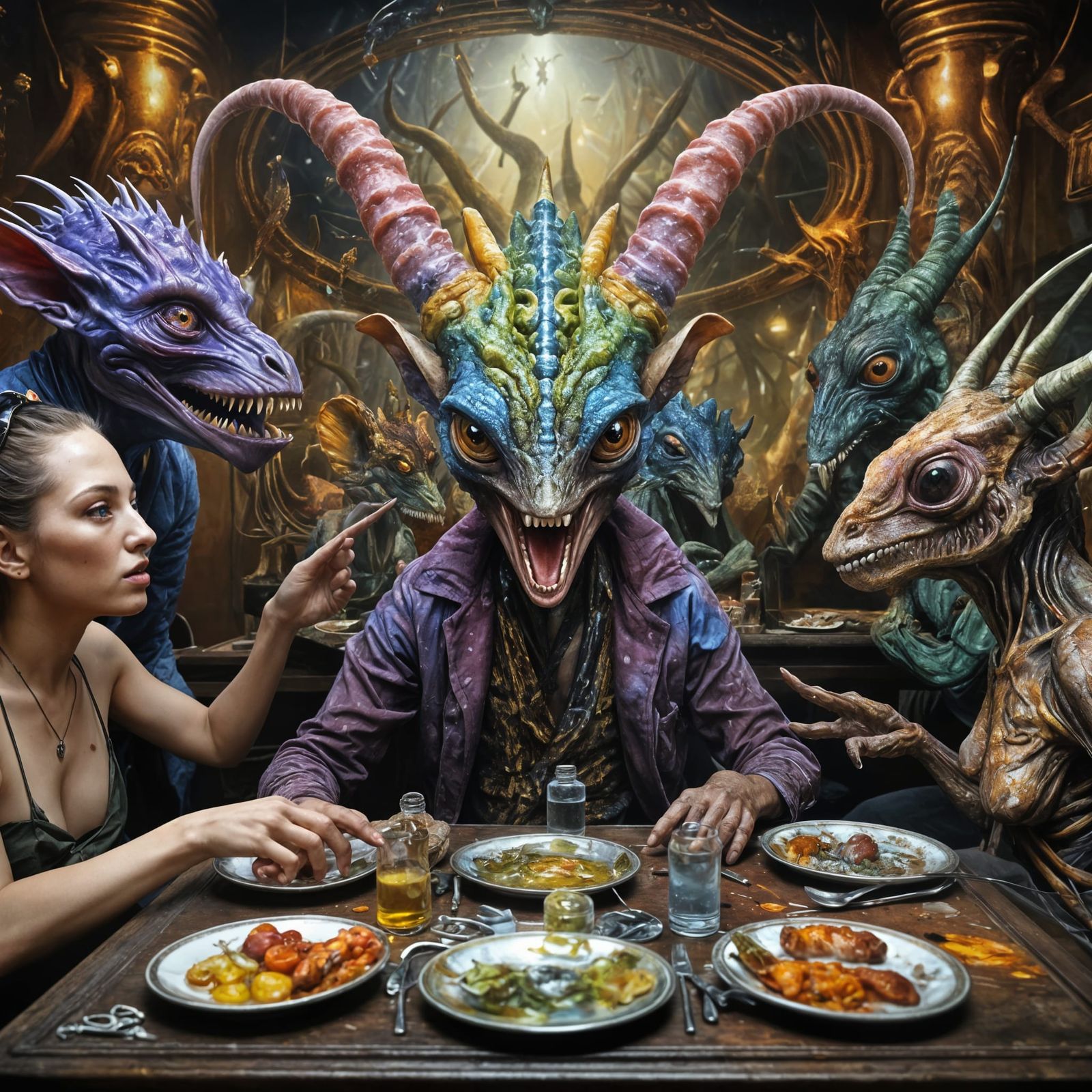 Exotic Alien Creatures in Hyperreal Oil Painting