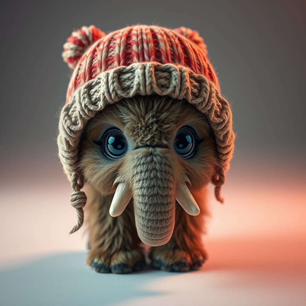 Fluffy Baby Mammoth with Big Eyes in Photorealistic Style