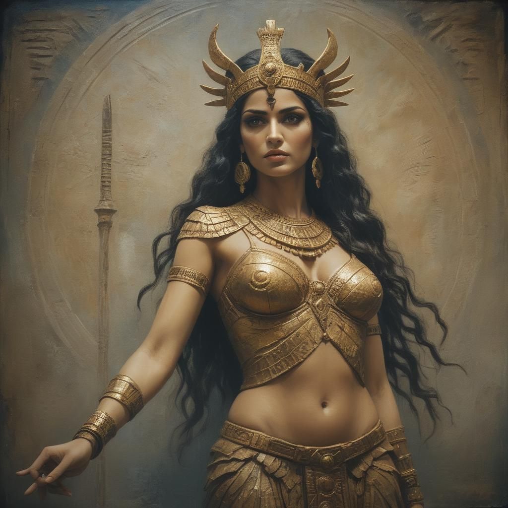 Inanna: Sumerian Goddess in Oil Painting Style