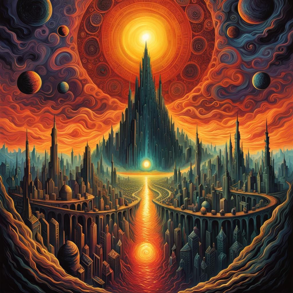 Dystopian Landscape with Multiple Suns