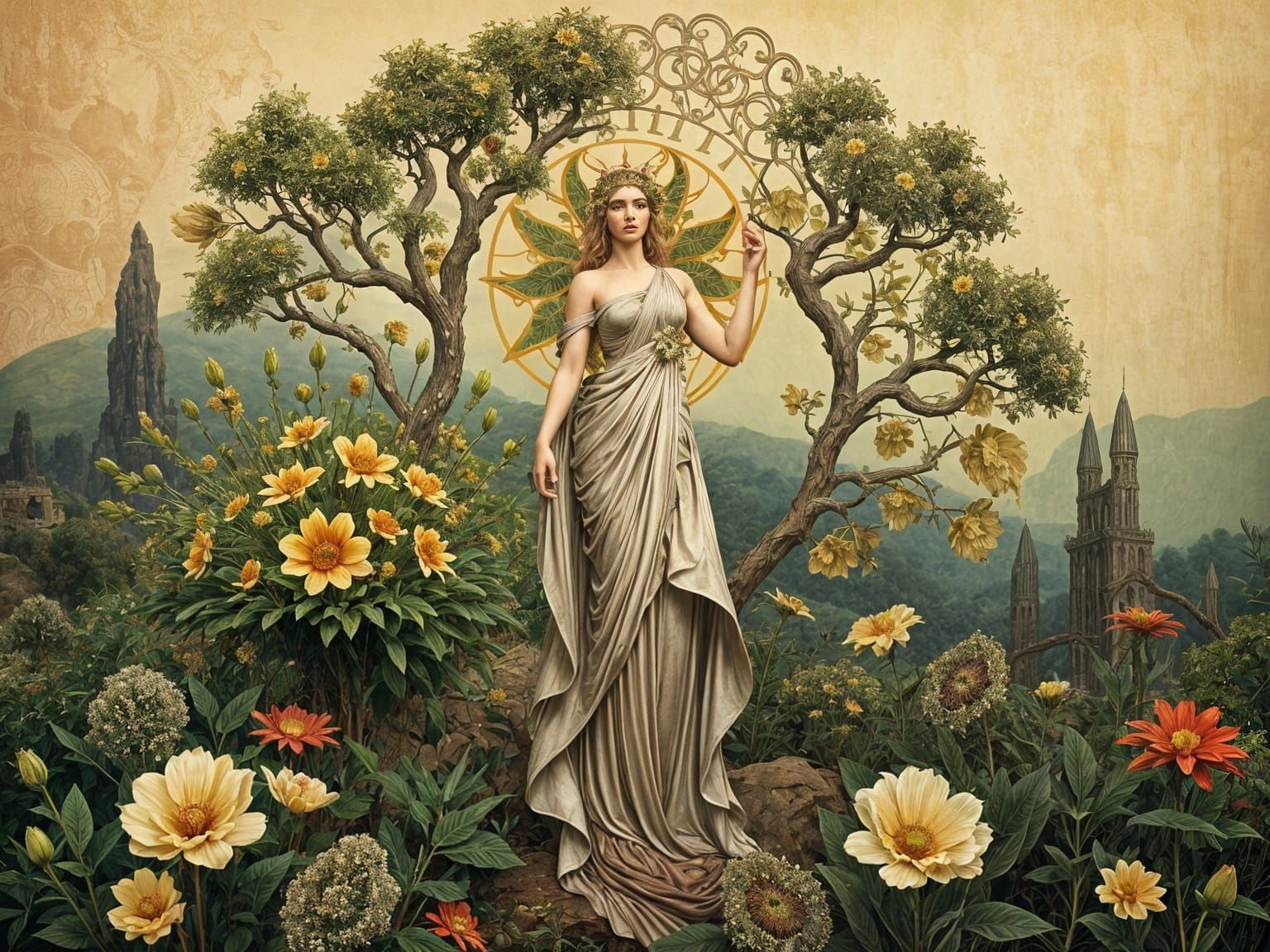 Gaia: Art Deco Earth Goddess in Floral Motif