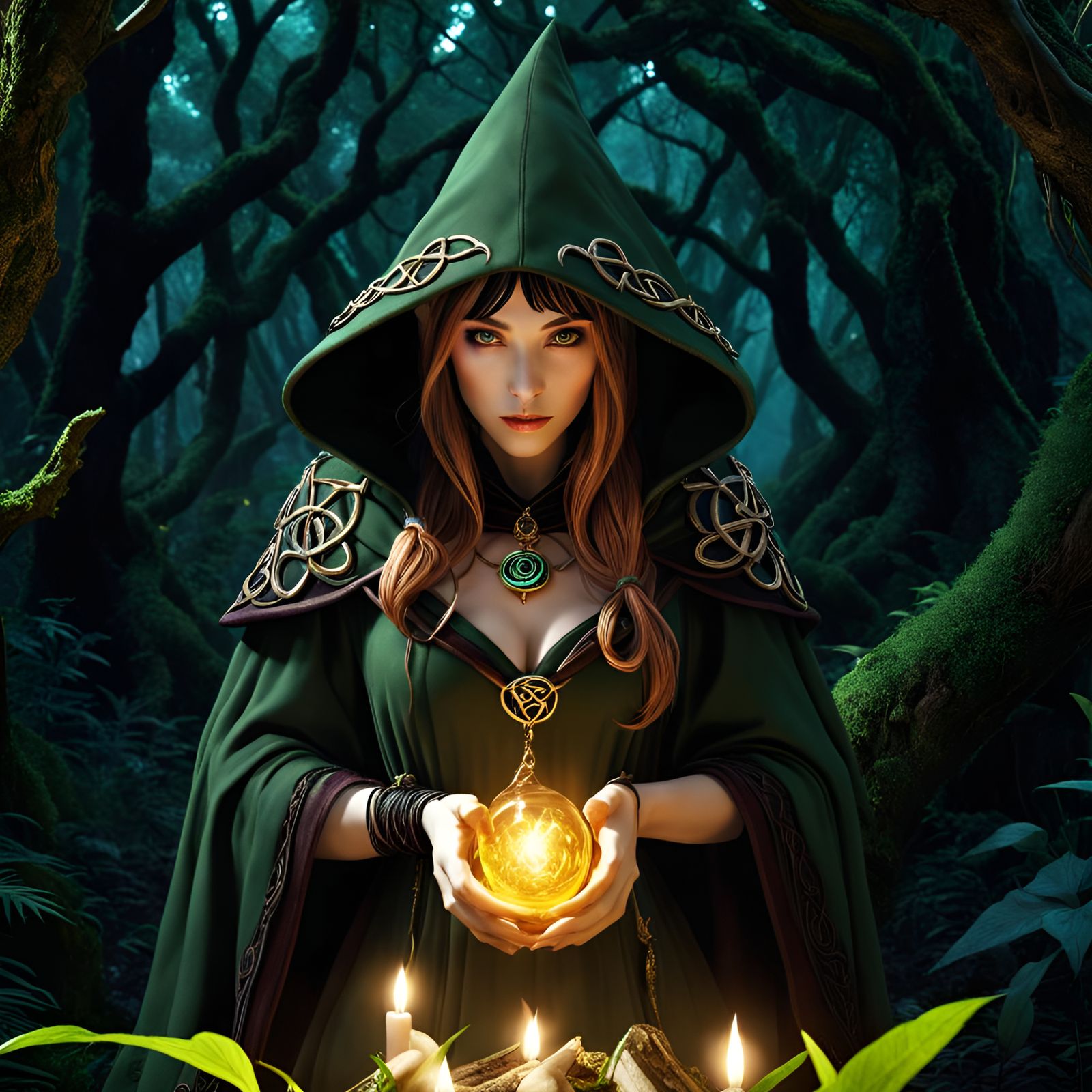 Sorcerer Channeling Power in Dark Fantasy Style