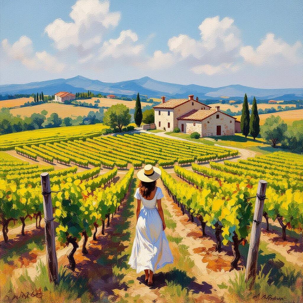 Tuscan Vineyard in Impressionist Style